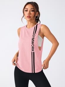 SHEIN Sports 女款圓領字母印花時尚運動無袖T恤 - 粉色 - 查看 3