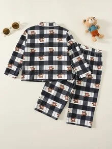中性嬰兒男/女童、幼兒 2件組秋冬可愛格紋襯衫居家服套裝睡衣，嬰兒冬季睡衣，聖誕 - 藏蓝色 - 查看 2