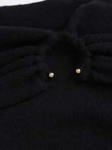 Sweetra Women's Cold Shoulder Cold Shoulder Long Sleeve Ruched Solid Color Sweater Dinner Office Black Fall Elegant - Black - View 3