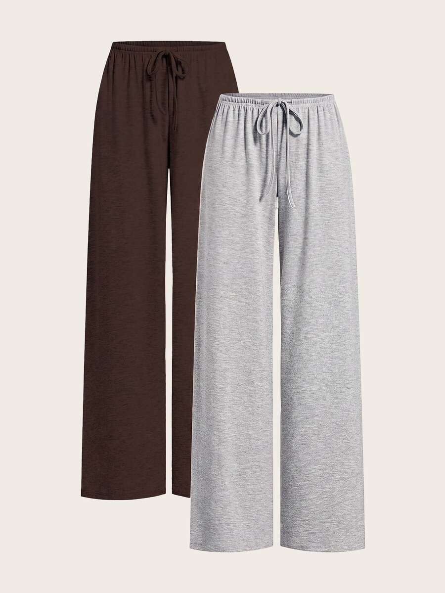 SHEIN EZwear 2色針織女款寬腿褲 - 彩色 - 查看 1