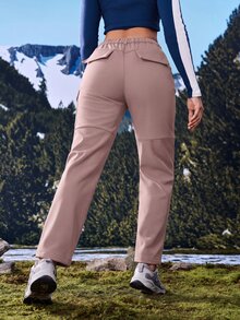 Exploreva Exploreva 女款鈕扣口袋彈性腰登山長褲 - 藕粉色 - 查看 10
