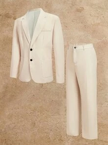 EASEVO Men's Plus Size Loose Woven Long Sleeve Suit Jacket And Pants Set - Apricot - View 7