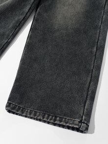 Girls' Casual Basic Comfortable Elegant Fresh Wide Leg Loose Hem Academy Style Pure White Denim Jeans - Black - View 5