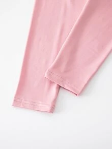 秋冬薄款針織女童洋裝，2合1設計，牛奶絲面料，輕盈舒適，高腰收腹，黑色與粉色2件套，可愛小貓熱轉印圖案，女孩喜愛的流行款打底褲 - 彩色 - 查看 5
