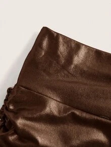 SHEIN EZwear 女款時尚彈性腰縮褶設計超短褲 - 棕色 - 查看 5