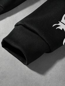 Manfinity EMRG Reflective Graphic Black Polyester Hoodie With Long Sleeves For Fall And Winter Streetwear - Black - View 6