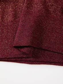 SHEIN Women Glitter Wrap V‑Neck Knit Sweater, Long Sleeve Drop Shoulder Cropped Knitted Pullover For Party - Burgundy - View 4