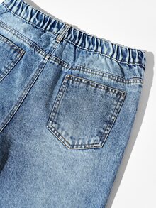 Tween Girl Y2K Vintage Washed High Waist Cat Whisker Loose Wide Leg Denim Jeans, Autumn/Winter Back To School Street Style - Medium Wash - View 6