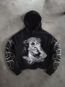 PAVTROS Men's Autumn/Winter Fashion Letter Print Hoodie - Black - View 4