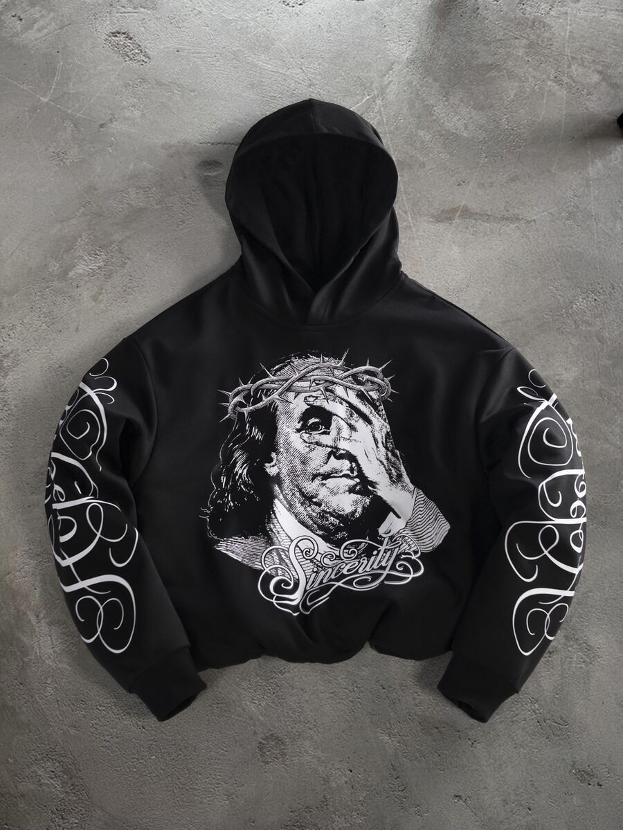 PAVTROS Men's Autumn/Winter Fashion Letter Print Hoodie - Black - View 1