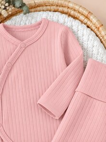 SHEIN 6件組新生女嬰連身衣套裝 可愛粉色紫色白色 羅紋針織 側開扣 長袖圓領 常規版 生日派對秋季假期穿搭 - 彩色 - 查看 7