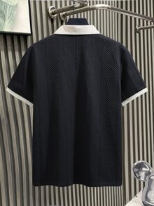 Manfinity Homme Men Textured Knit Contrast Trim Polo Shirt - Black - View 2