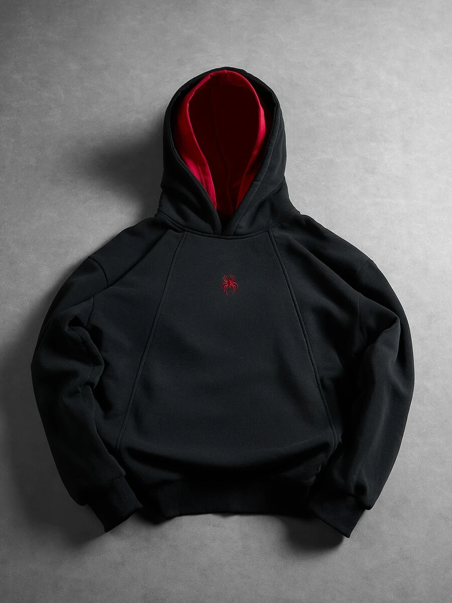 Manfinity EMRG Men's American Style Spider Embroidered Casual Versatile Fashion Double Hooded Sweatshirt - Black - View 1