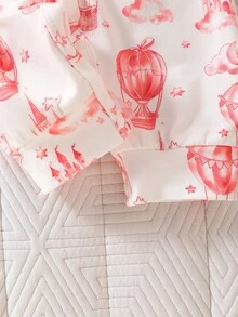 SHEIN 白色秋季可愛節日 5 件套新生兒嬰兒衣物套裝 中性卡通花卉印花長袖連身衣、帽子、手套、被單、圍兜 春季禮品套裝 - 淺粉色 - 查看 4