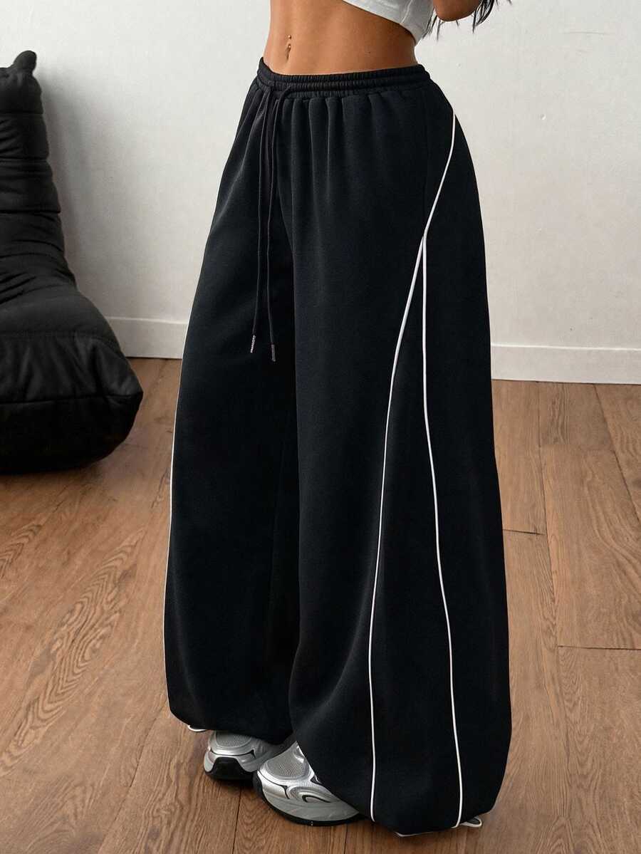 Coolane Summer Sport Casual Logo Pattern Baggy Sweatpants - Black - View 1