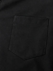 SHEIN Casuvi Kids 1件青少年男孩四季通用紳士基本款專業學院風純白色口袋長袖襯衫 - 黑色 - 查看 8