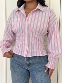 SHEIN EZwear Plus Size Blouses - Pink - View 4