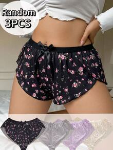 SHEIN Plus Size Women 4pcs Blind Box Random 3pcs Cute Floral Casual Boyshorts - Multicolor - View 1
