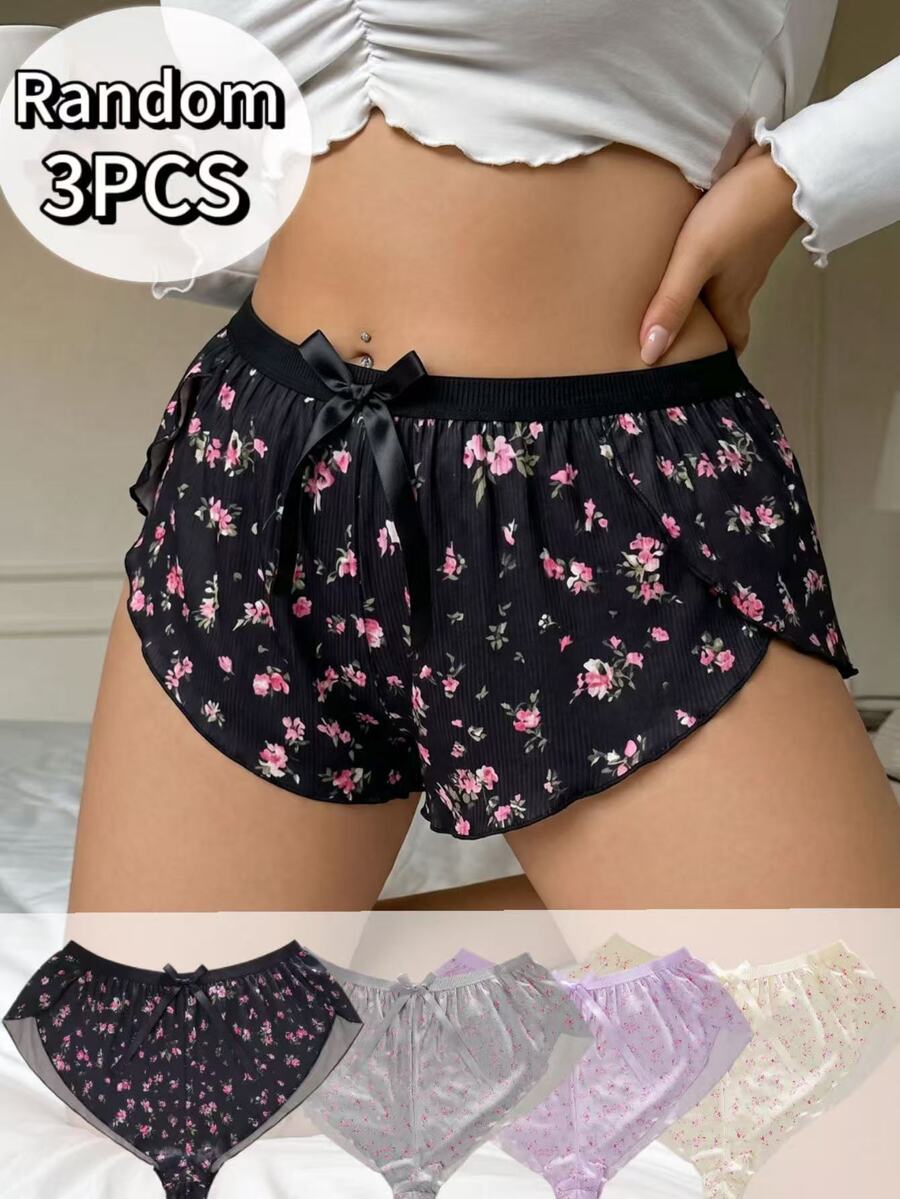 SHEIN Plus Size Women 4pcs Blind Box Random 3pcs Cute Floral Casual Boyshorts - Multicolor - View 1