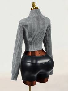 Mistrie Cardigan Wanita Lengan Panjang Kasual Modis dengan Kerah Tegak dan Resleting - Grey - View 4