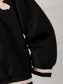 SHEIN 青少年女孩時尚連帽衫，字母 R 貼布設計上衣，2026 秋冬時尚休閒外套，夾克風街頭穿搭 - 卡其色 - 查看 6