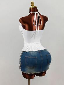 Mistrie Women's Fashion Spaghetti Strap Camisole With Boning And Ruched Detail - White - View 2