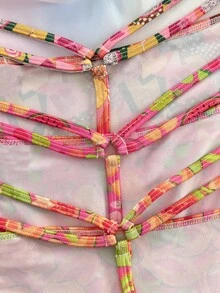Nora Wilde Plus Size 3pcs Hot Tropical Fruit Hollow Out Tie Design Thong - MultiWarna - View 4