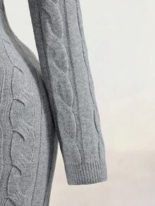 Mistrie Women's Fashion Off-Shoulder Button Design Long Sleeve Sweater Dress - Grey - View 8