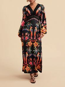 Travachic 女款V領蕾絲飾邊滿版印花休閒度假旅行夏季洋裝 - 彩色 - 查看 8