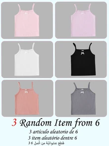 Young Girl Casual Simple Camisole Tank Top 6 Designs Randomly Sent 3 Pieces - Multicolor - View 6