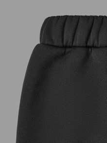 SHEIN 青少年女孩休閒百搭日常加厚保暖內裡寬鬆寬腿運動長褲，2件組 - 黑色 - 查看 4