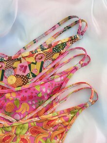 Nora Wilde Plus Size 3pcs Hot Tropical Fruit Hollow Out Tie Design Thong - MultiWarna - View 3