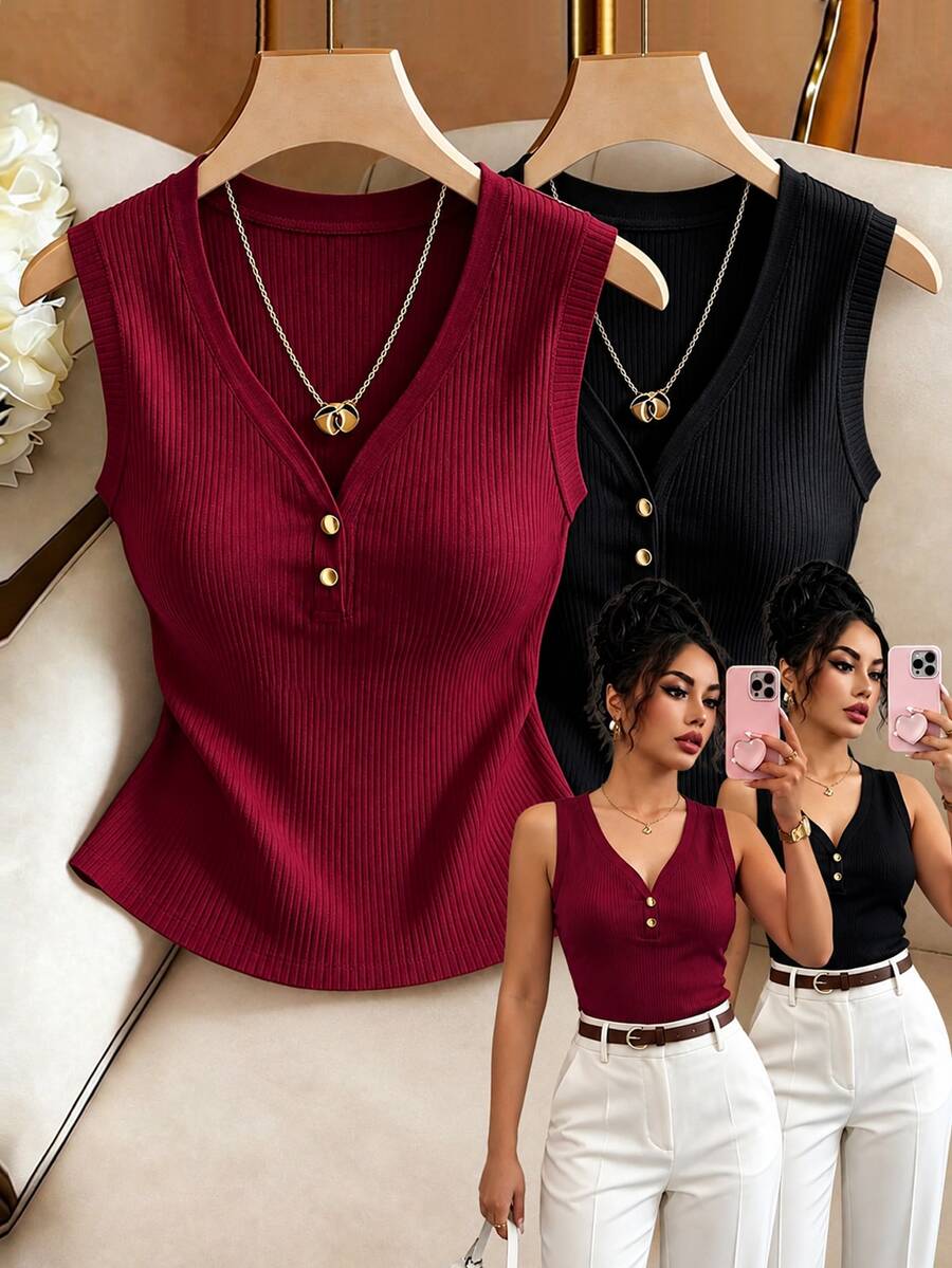 Franclia Kaos Wanita Lengan Panjang Kerah Bulat dengan Detail Patchwork Renda dan Tali Pengikat di Bagian Belakang (Kerah V), Cocok untuk di Rumah, Pakaian Sehari-hari, Kencan, Bepergian, dan Pesta - Burgundy - View 1