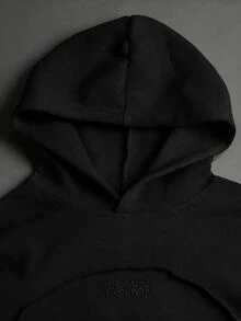 PAVTROS 男士連帽衛衣套裝，結構拼接設計搭配極簡字母刺繡工藝，灰色連帽衛衣套裝，拼接刺繡工藝，寬鬆版型，美式街頭休閒套裝，適合外出、通勤、街拍、派對、旅行、日常穿著等 - 黑色 - 查看 5