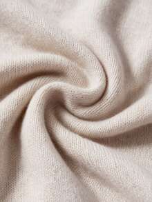 SHEIN Fall Minimalist Notch V Neck Solid Long Sleeve Knit Top - Apricot - View 4