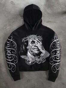 PAVTROS Men's Autumn/Winter Fashion Letter Print Hoodie - Black - View 1