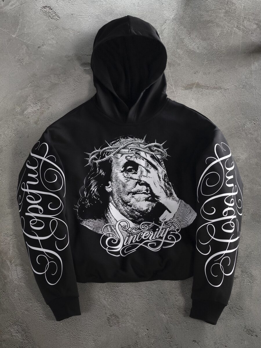 PAVTROS Men's Autumn/Winter Fashion Letter Print Hoodie - Black - View 1