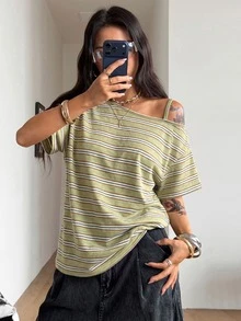 Coolane 女款秋季街頭風 Y2K 骷髏圖案寬鬆黑色 T 恤，適合外出穿著 - 綠色 - 查看 1