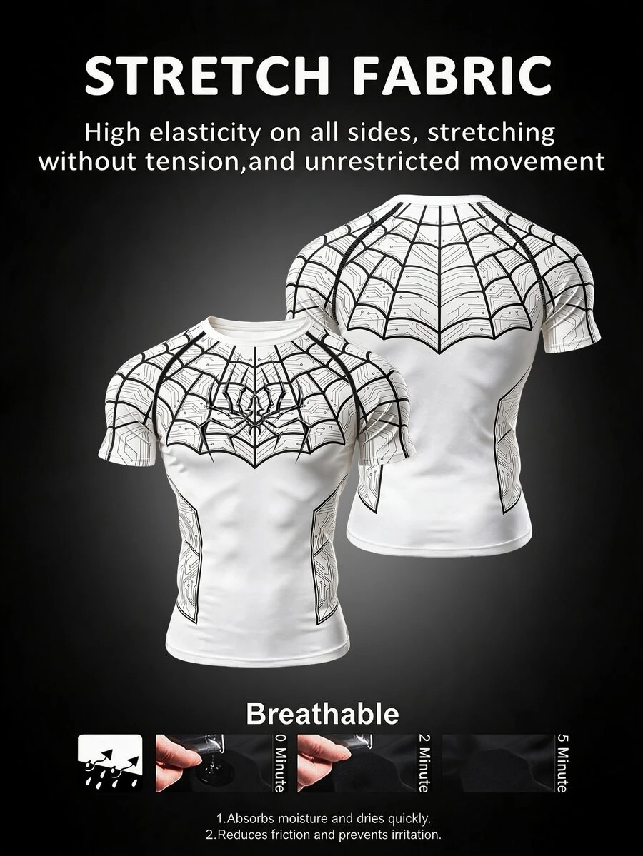 Gym Rark Men's Sports T-Shirt High Elastic Spider Web Pattern - Multicolor - View 1