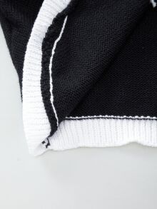 Mistrie Women's Black & White Colorblock Short Sweater Top And Sweater Skirt 2 Pieces Set - Black - View 9