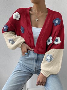 Flirla Women's Contrast Color Floral Decor Fun Versatile Cardigan - Multicolor - View 5