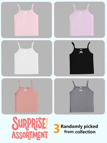 Young Girl Casual Simple Camisole Tank Top 6 Designs Randomly Sent 3 Pieces - Multicolor - View 7