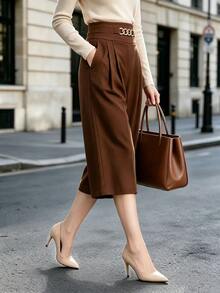 RosyDaze Women's Loose High Waist Wide Leg Pants - Brown - View 3