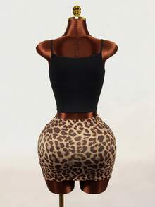 Mistrie Women's Sexy Leopard Print Hollow Out Tie Skirt - Coffee Brown - View 8