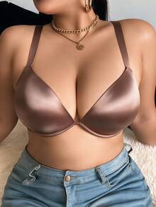 LustreForm 1pc Plus Size Solid Color Underwire Bra For Women - Coffee Brown - View 5
