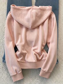 SHEIN 秋冬女童連帽拉鍊夾克 街頭風 防寒針織面料 寬鬆版型 校園休閒 淡粉色 白色 水藍色 - 淺粉色 - 查看 2