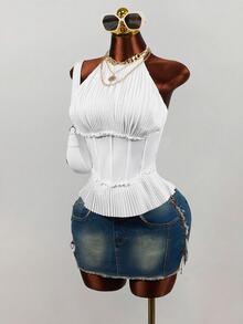 Mistrie Women's Fashion Spaghetti Strap Camisole With Boning And Ruched Detail - White - View 5