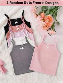 Young Girl Casual Simple Camisole Tank Top 6 Designs Randomly Sent 3 Pieces - Multicolor - View 1