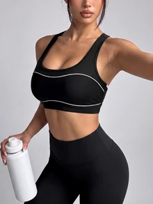 Dewbera Dewbera Women's Black & White Contrast Backless Sports Bra High Elastic - Black - View 6
