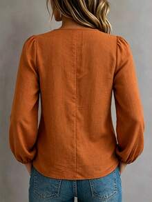 Linhara CURVE Plus Size Casual Loose Round-Neck Long-Sleeve Shirt - Orange - View 2